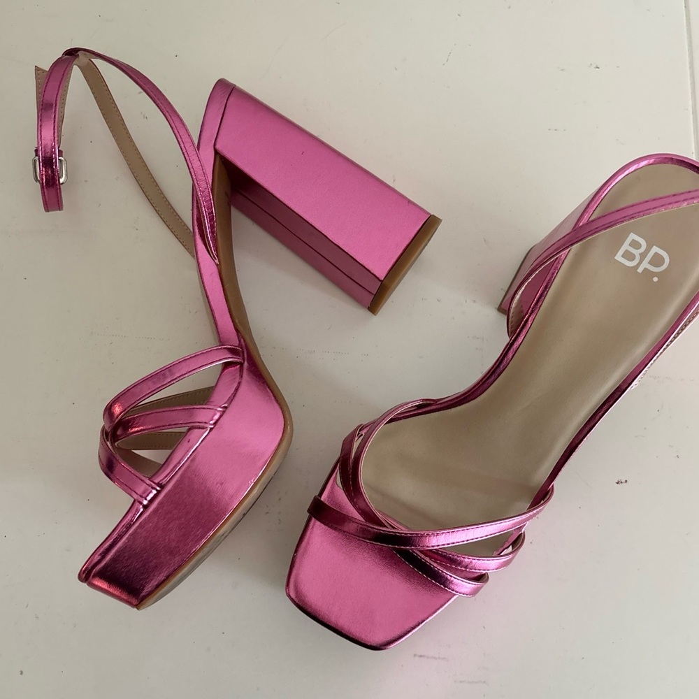 BP. Nordstrom Tavey Ankle Strap Platform Sandals in Metallic Hot Pink, Size 9